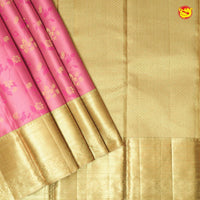 Pink With Gold Floral Motifs Gold Zari Pure Kanjivaram Subhalaya Soft Silk Saree - Thenianantham