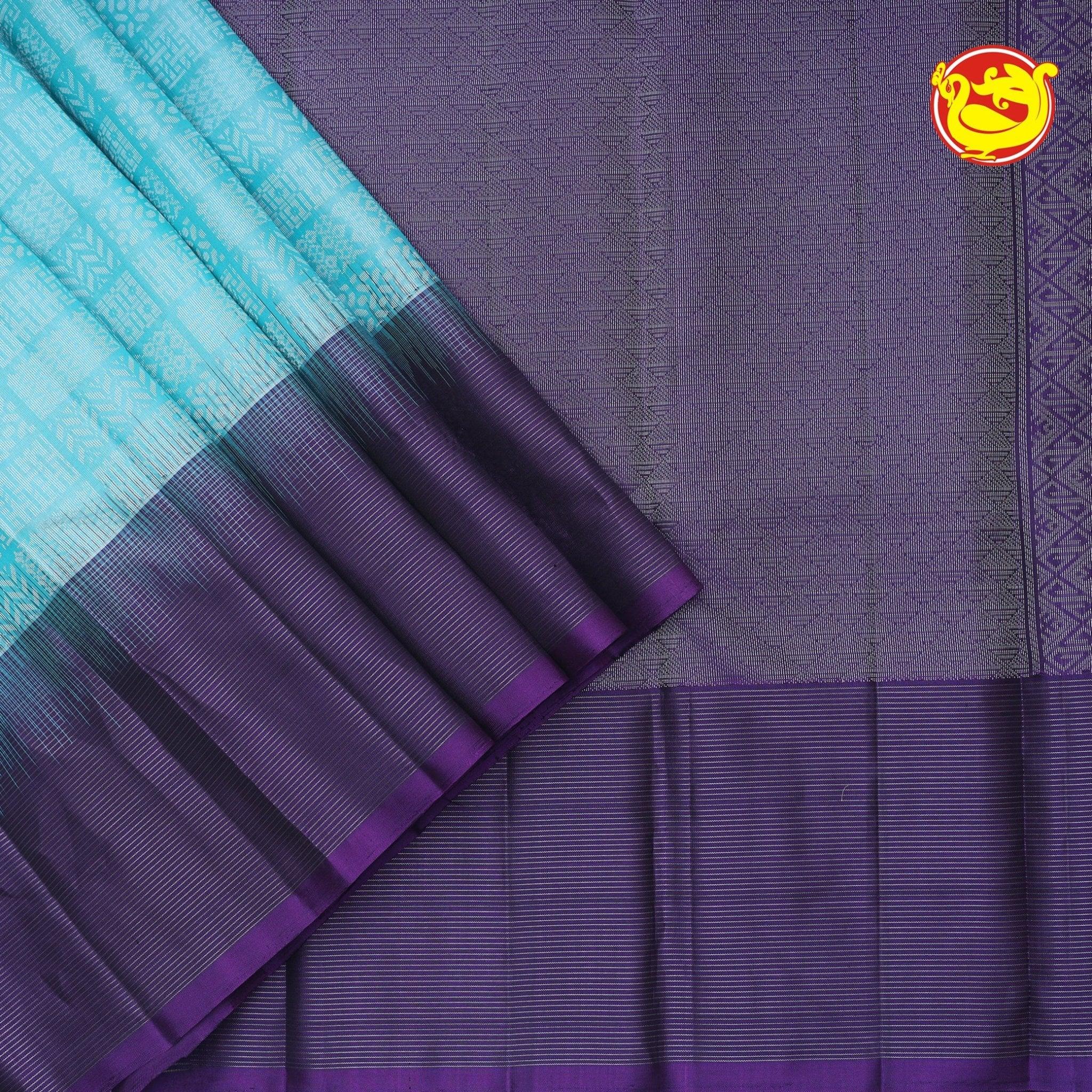 Ice Blue With Dark Purple Soft Silk Saree - Thenianantham