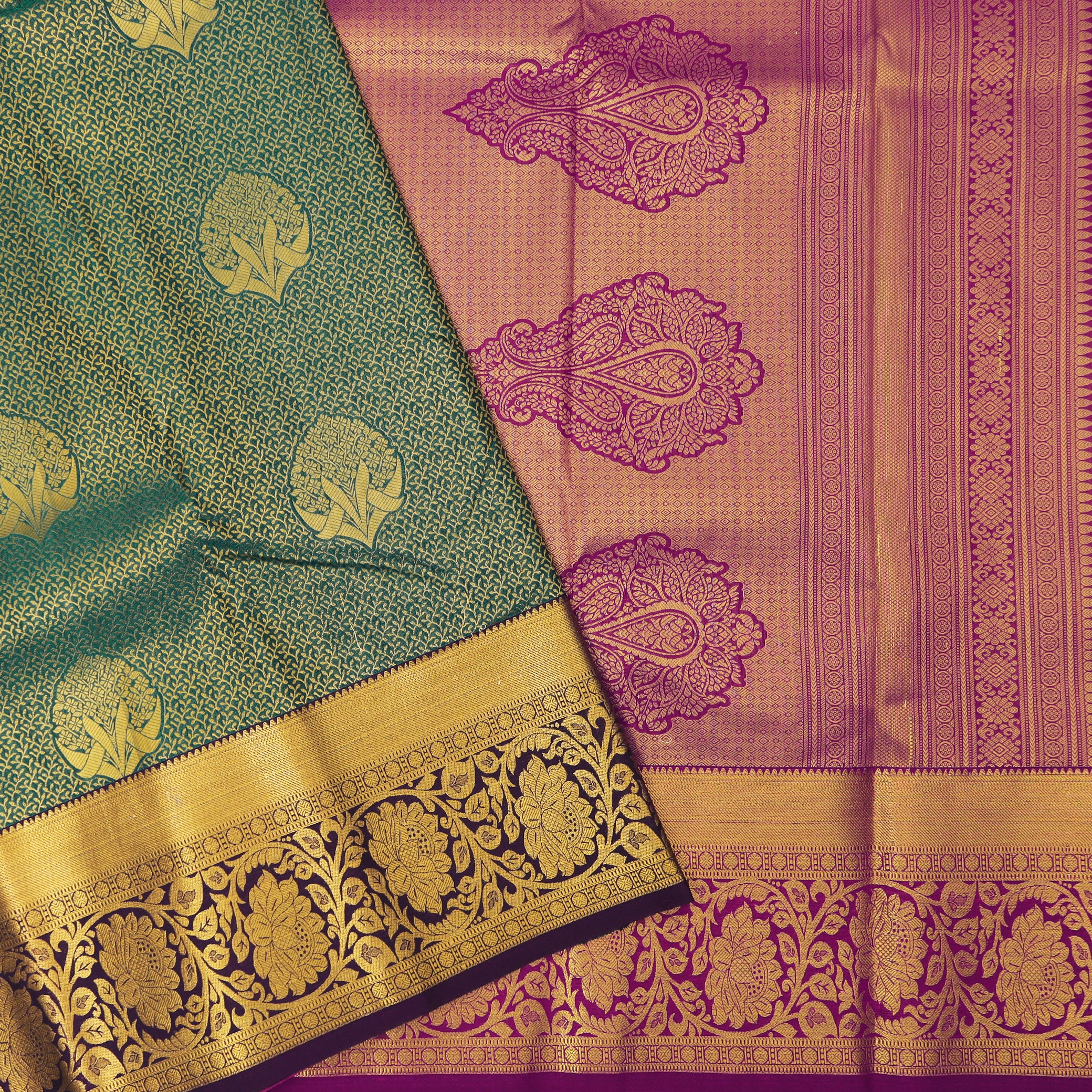 Bottle Green and Purple Art Silk Saree