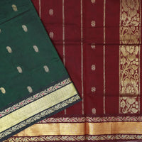 Green with Maroon Traditional Buttas Venkatagiri Pure Cotton Saree