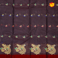 Dark Brown with Red Pure Bengal Cotton Saree without Blouse