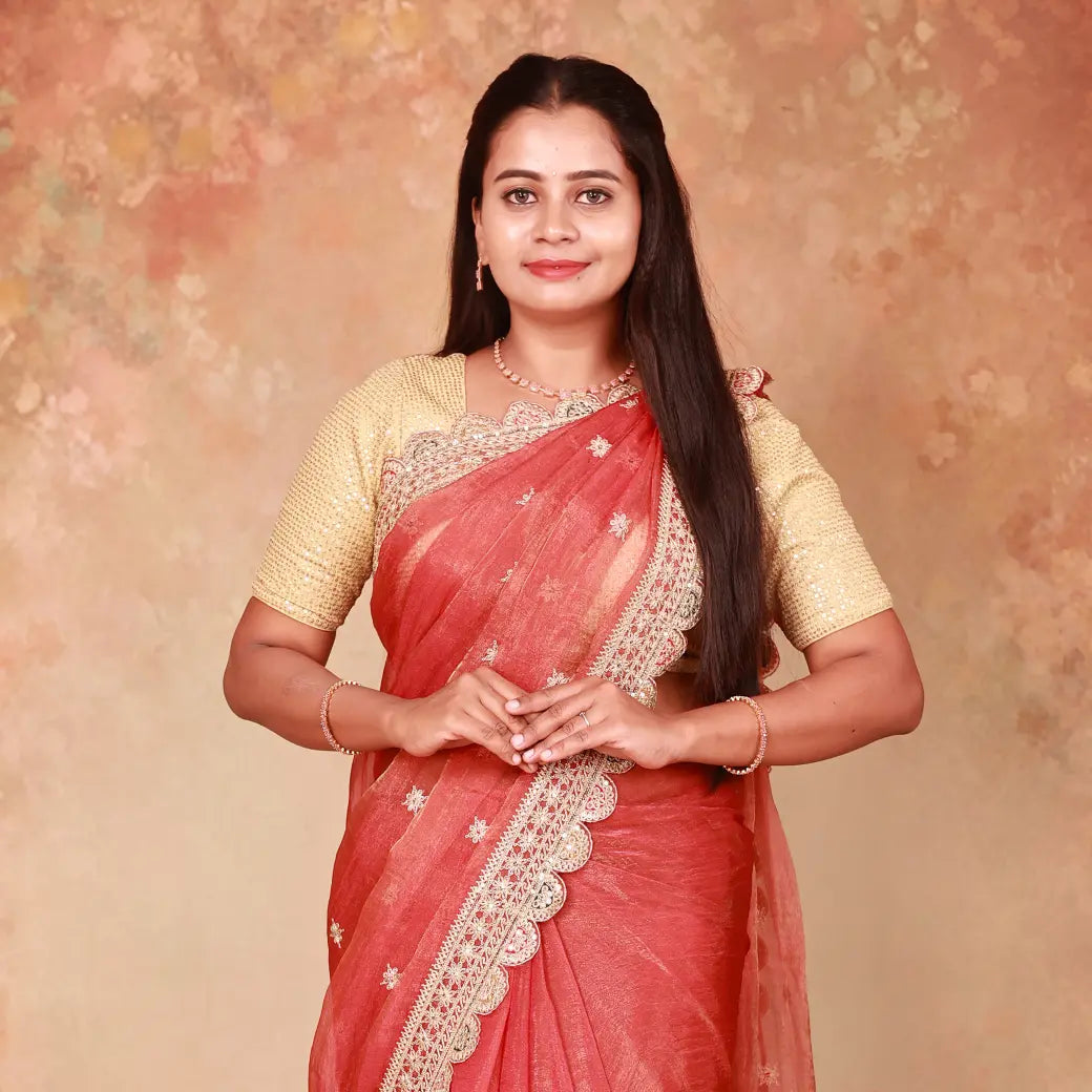 Orange  Colour Organza Tissue Saree