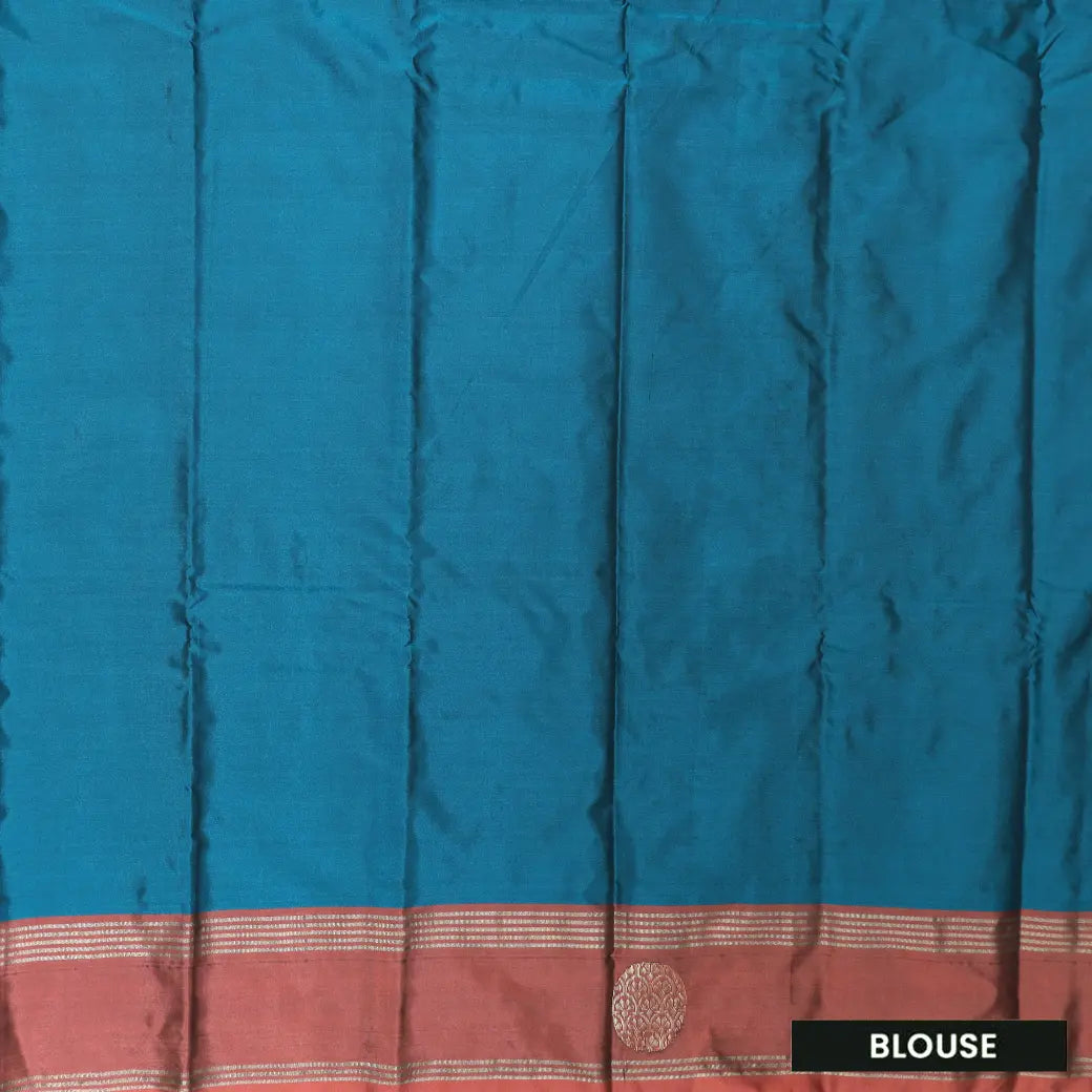 Teal Blue With Coffee Brown Border  Arani Silk Saree