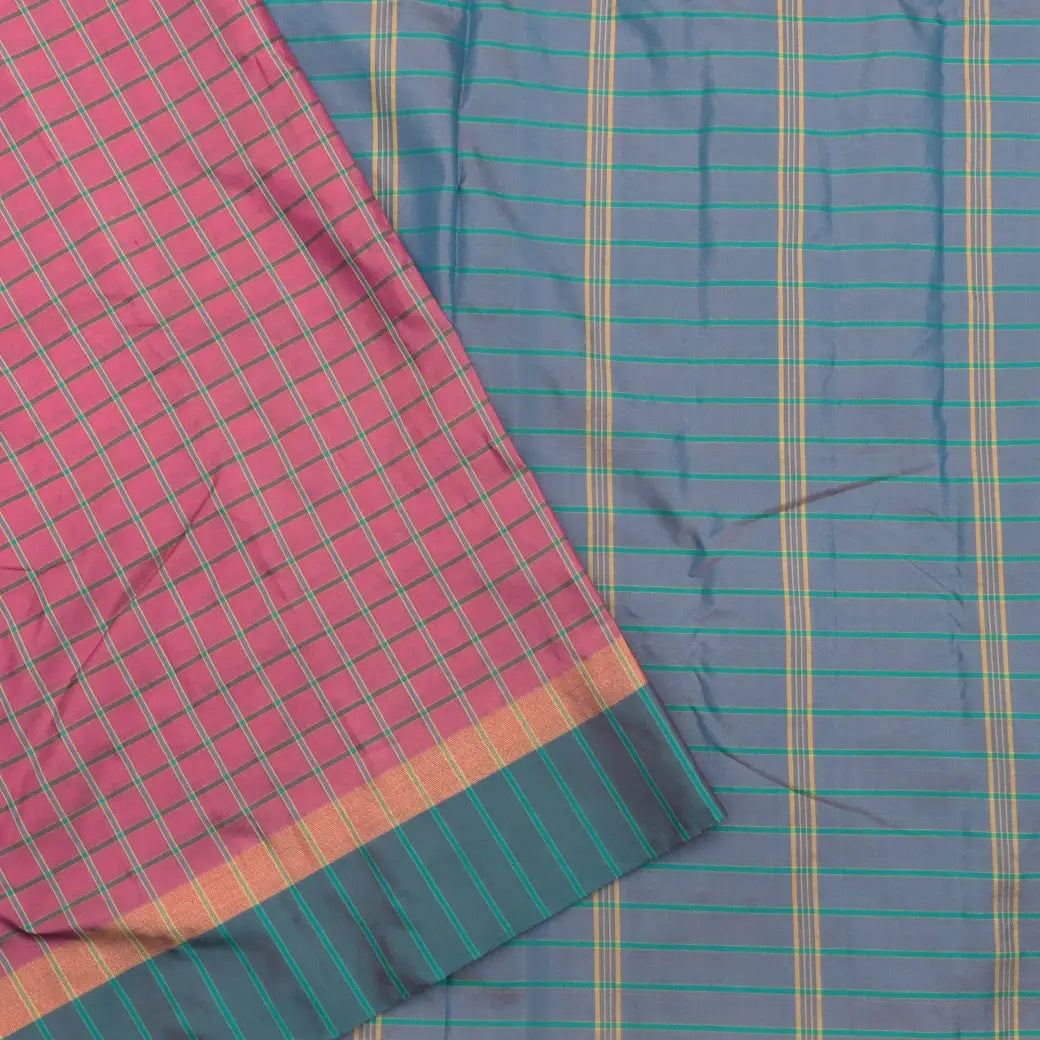 Light Pink with Green Checked Design Arani Fancy Silk Saree