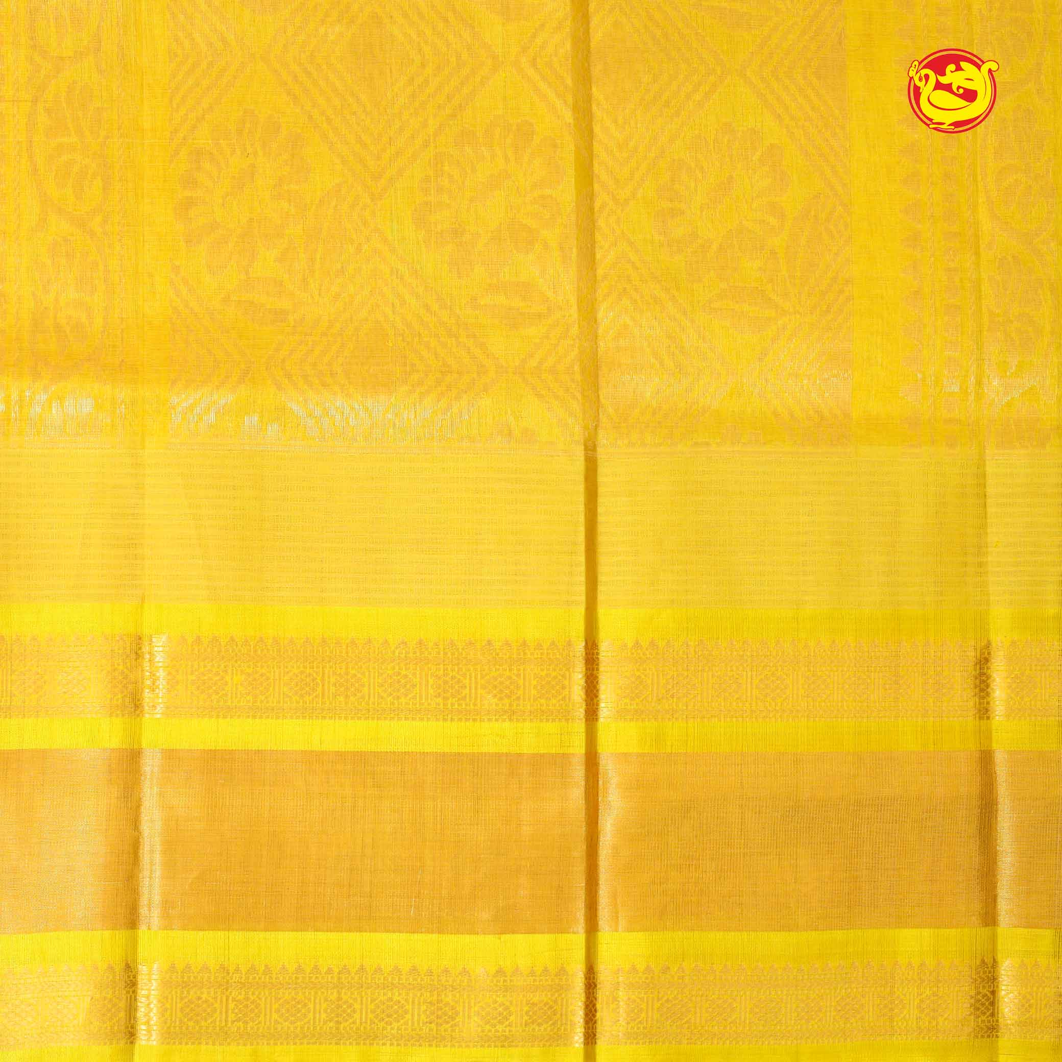 Dark Tomato Pink & Lemon Yellow With Gold Zari Floral Buttas Pure Silk Cotton Saree