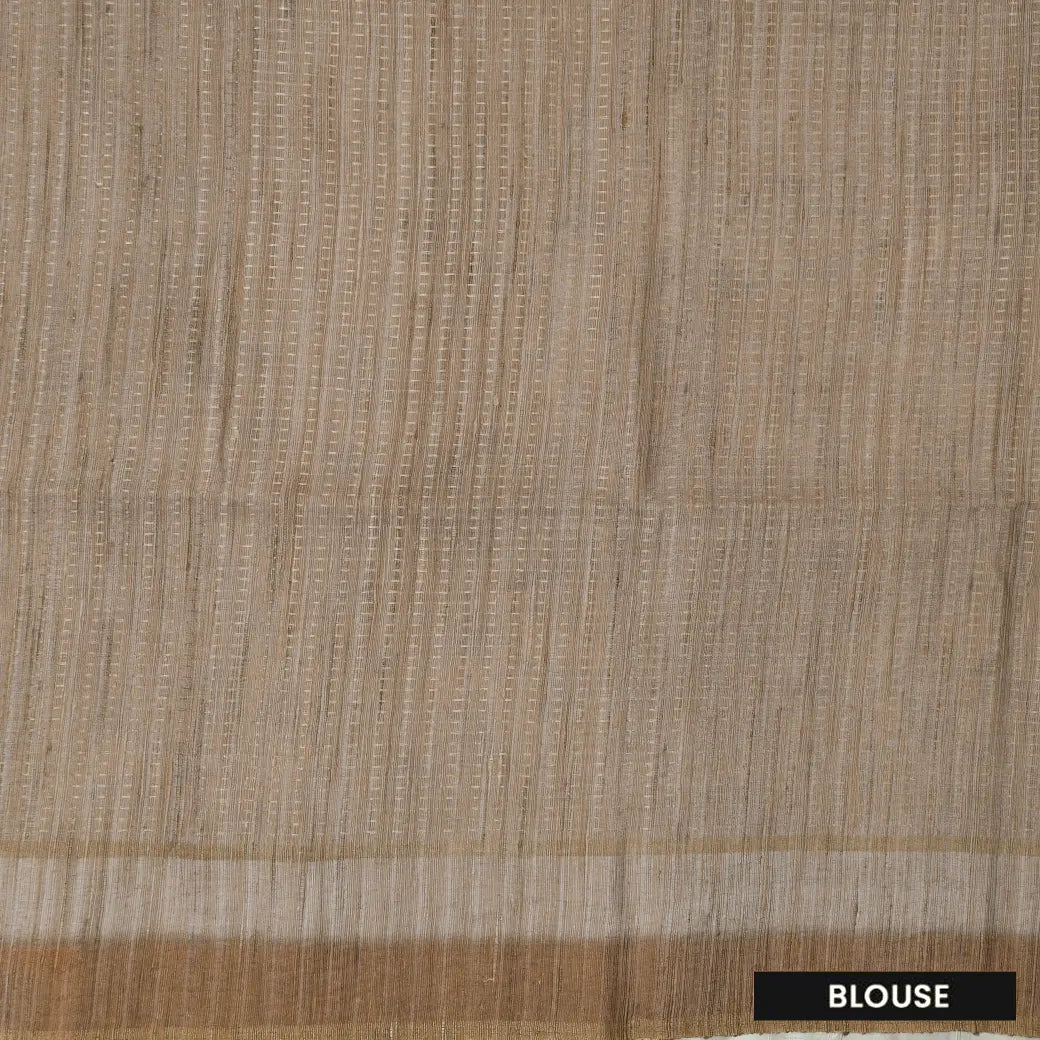 Off white with Brown floral design Semi Chanderi Silk Saree