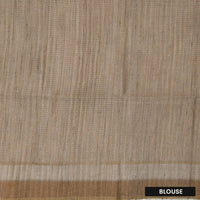Off white with Brown floral design Semi Chanderi Silk Saree