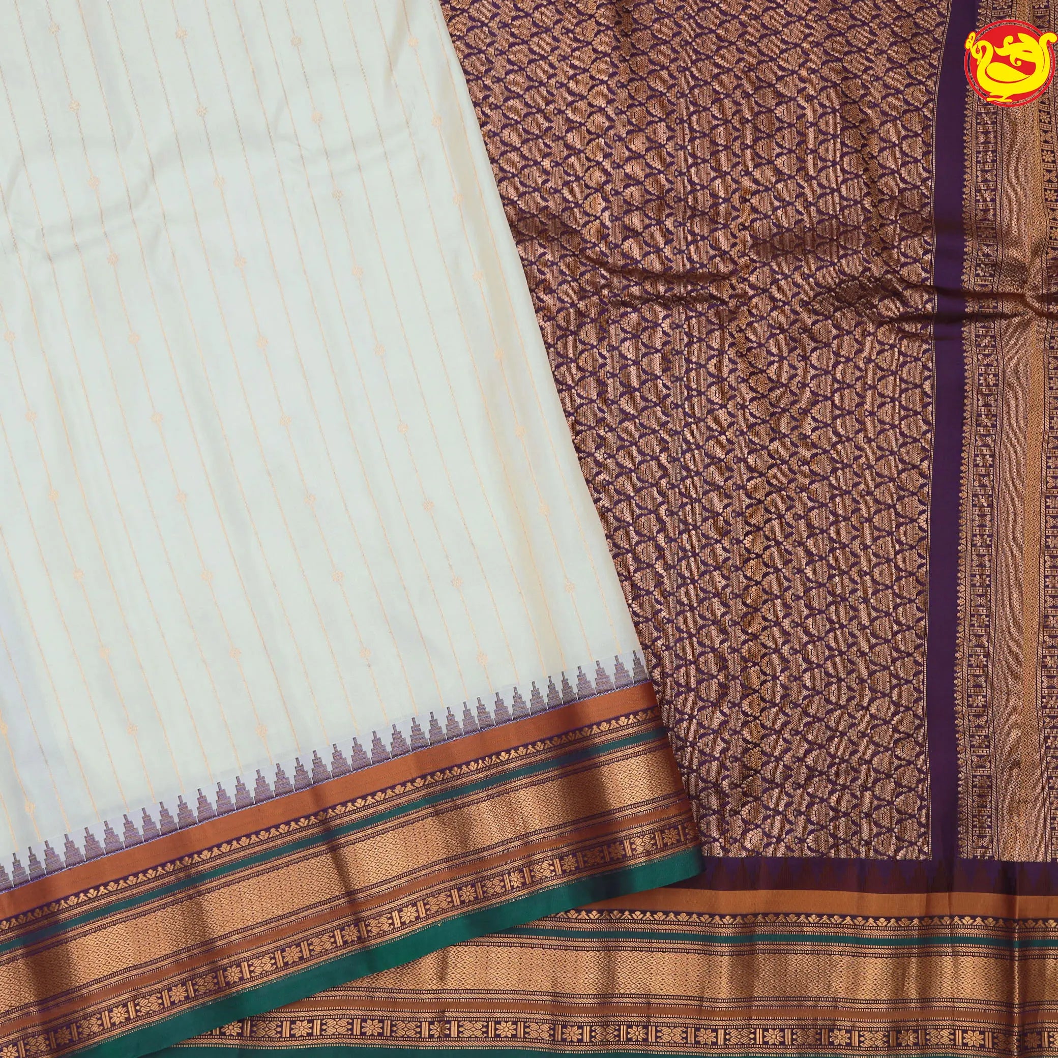 Off-white with maroon  Gadwal silk saree