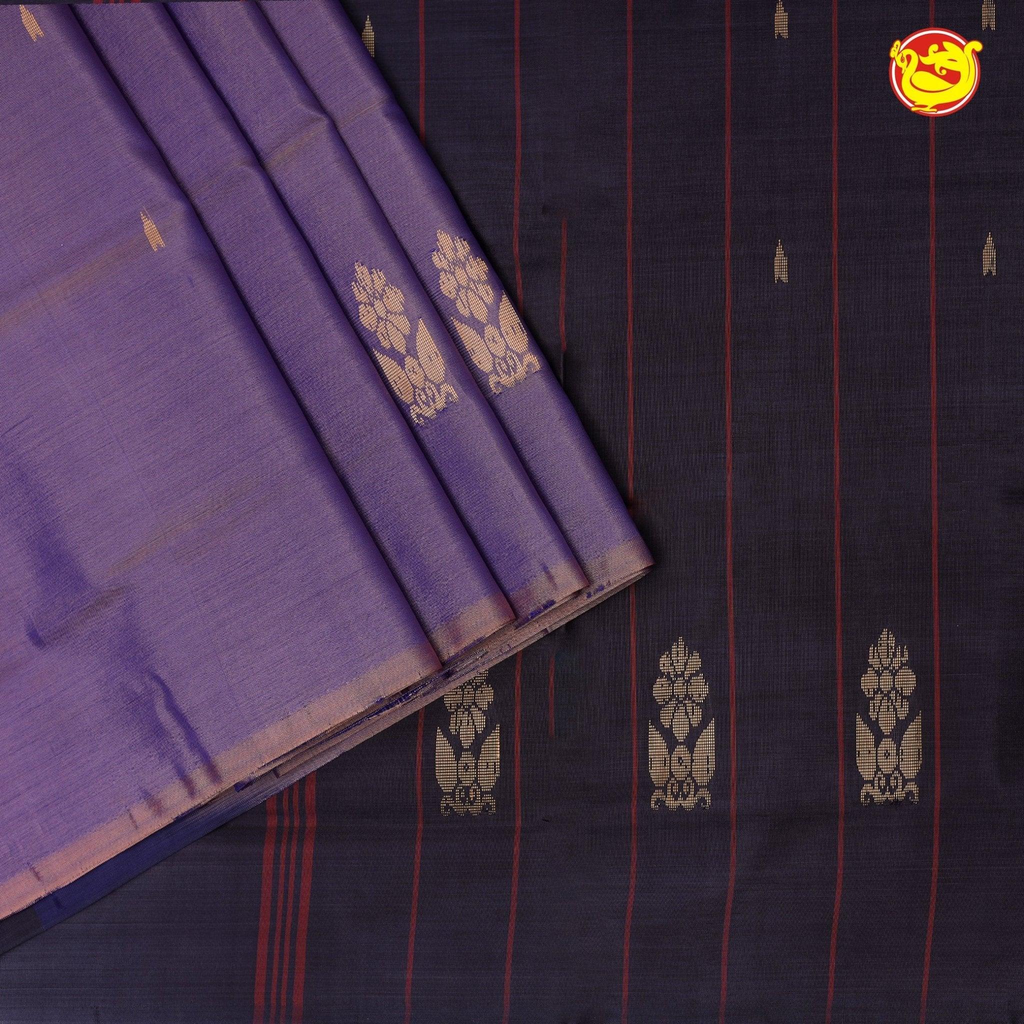 Purple Pallu Banana Pith Saree With Running Blouse - Thenianantham