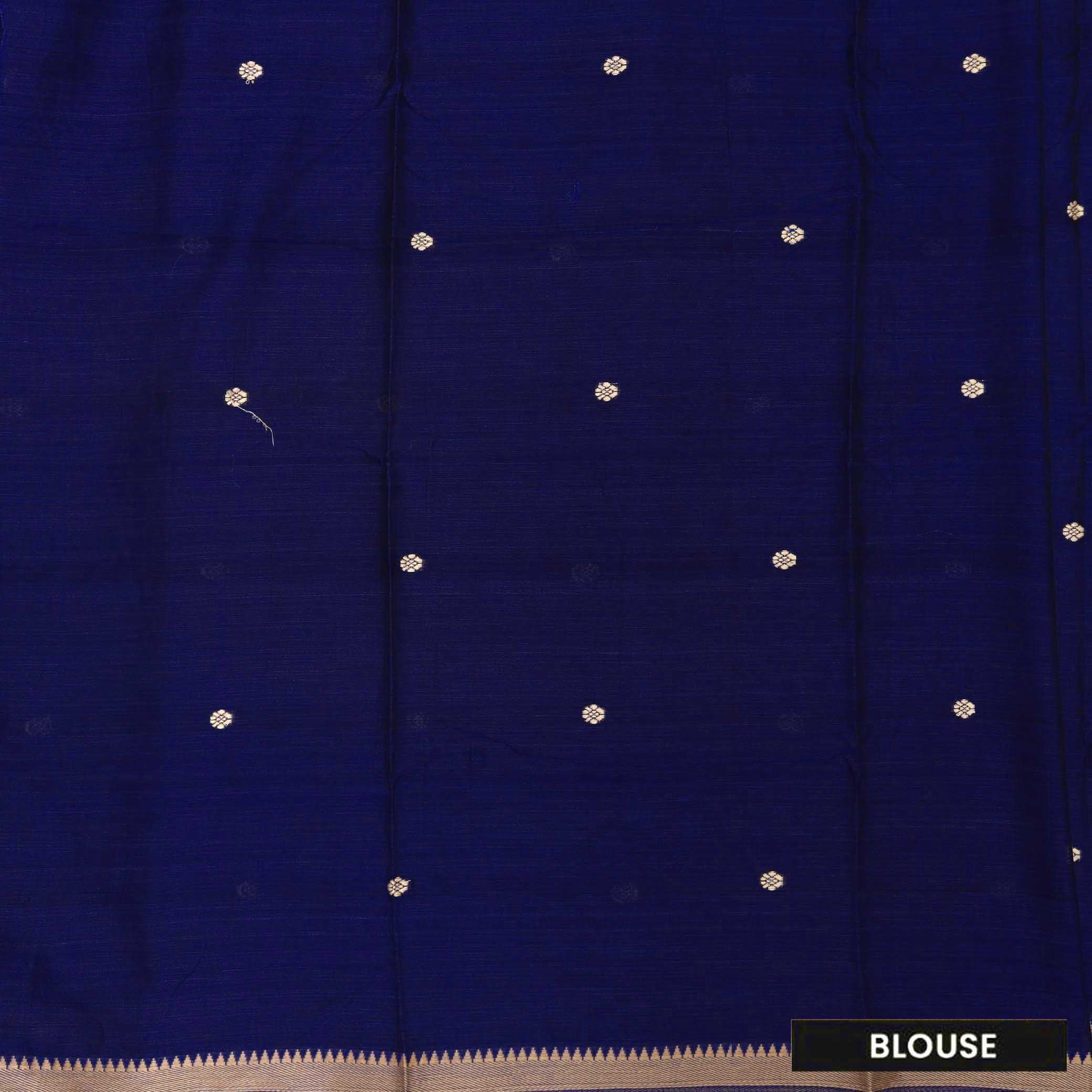 Navy blue Traditional Narayanpet Cotton Saree with Contrast Border