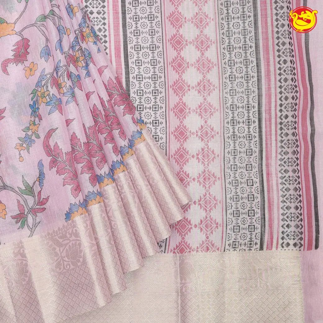 Baby pink linen tissue saree with digital prints - Thenianantham