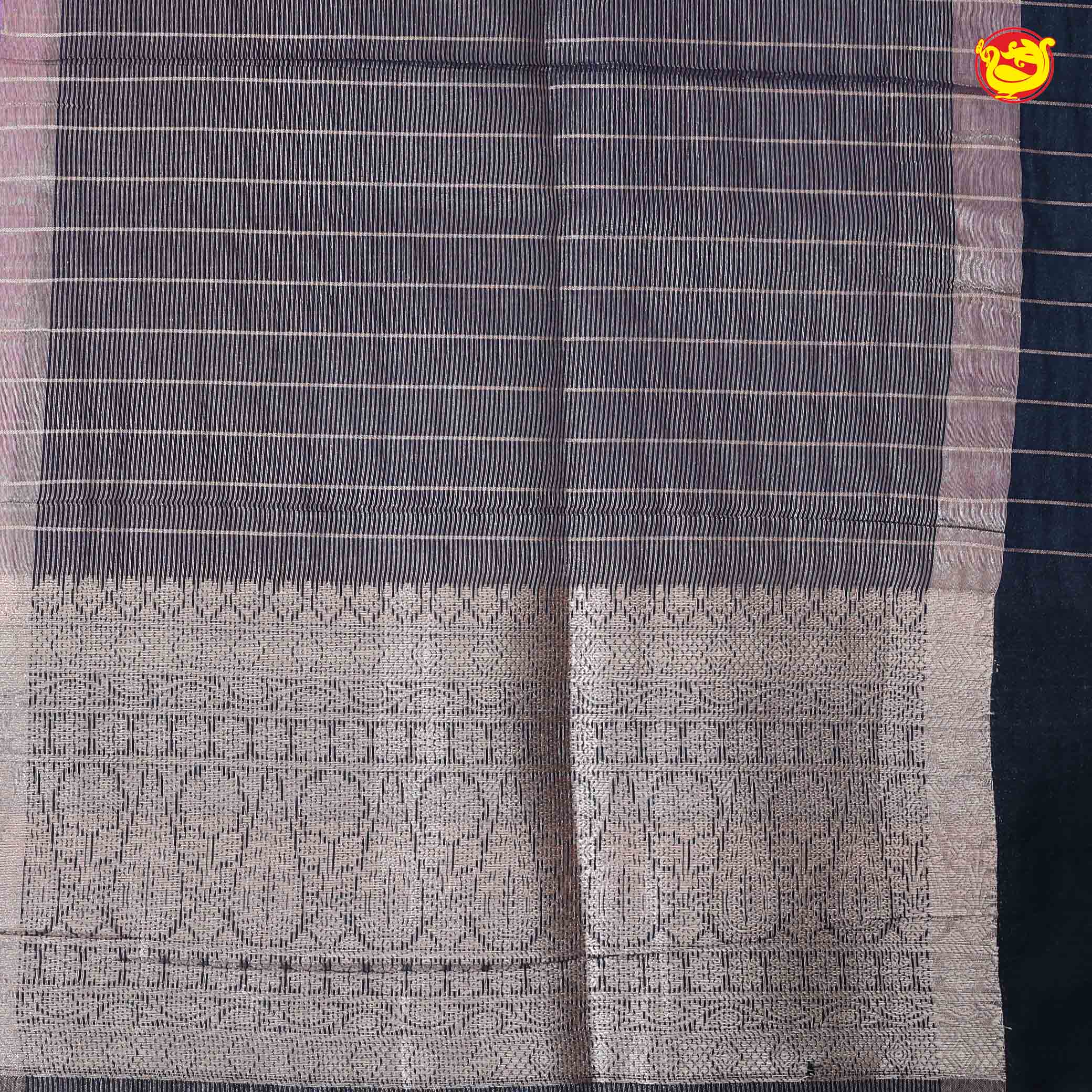 Lavender With Navy Blue Stripes Design Semi Silk Blend Saree With Double Blouse Concept