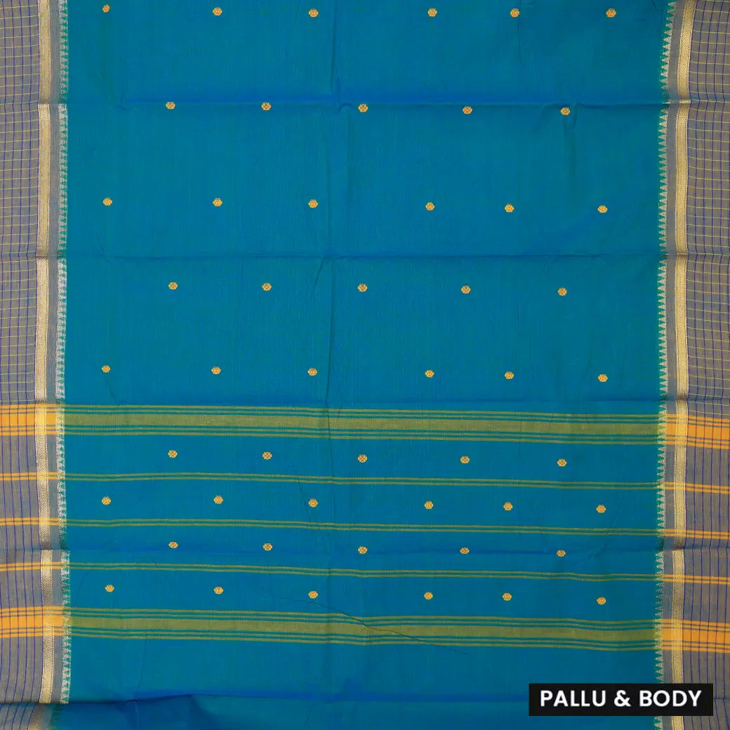 Peacock Blue with Purple Pure Chettinad Cotton Saree without Blouse