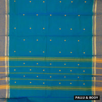 Peacock Blue with Purple Pure Chettinad Cotton Saree without Blouse