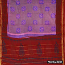 Lavender with Red  Mul Mul Cotton Saree without Blouse