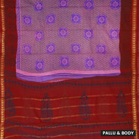 Lavender with Red  Mul Mul Cotton Saree without Blouse