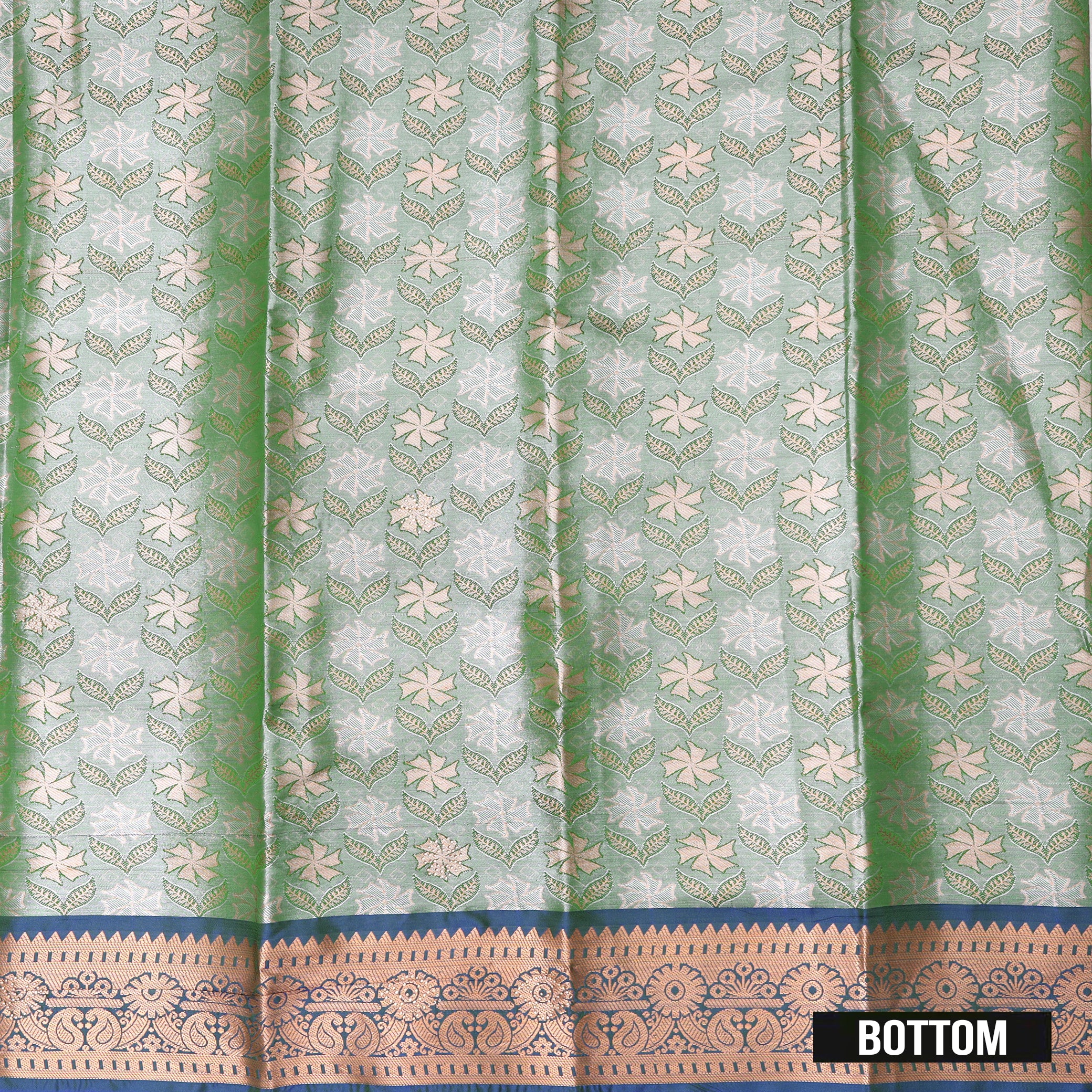 Pista Green and Royal Blue Art Pattu Pavadai Material