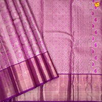 Purplish Pink With Jacquard Pattern Floral Motifs Gold Zari Border Pure Kanjivaram Subhalaya Wedding Silk Saree - Thenianantham