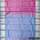 Purple  with Blue Gold Zari Border Wedding Silk Saree