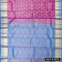 Purple  with Blue Gold Zari Border Wedding Silk Saree
