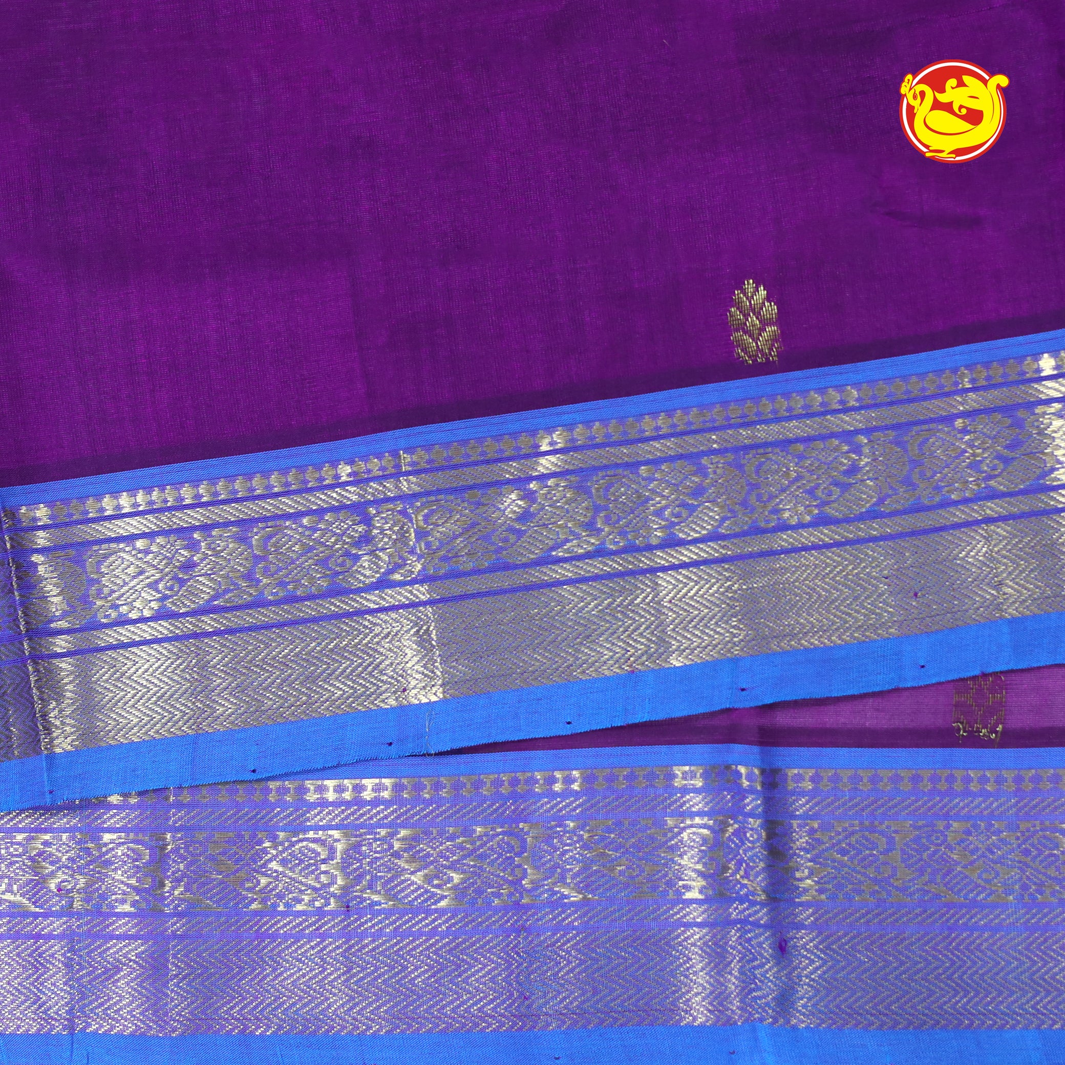 Purple With Sky Blue Pure Arani Silk Cotton Saree