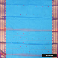 Sky Blue With Purple Pure Chettinad Cotton Saree with Blouse