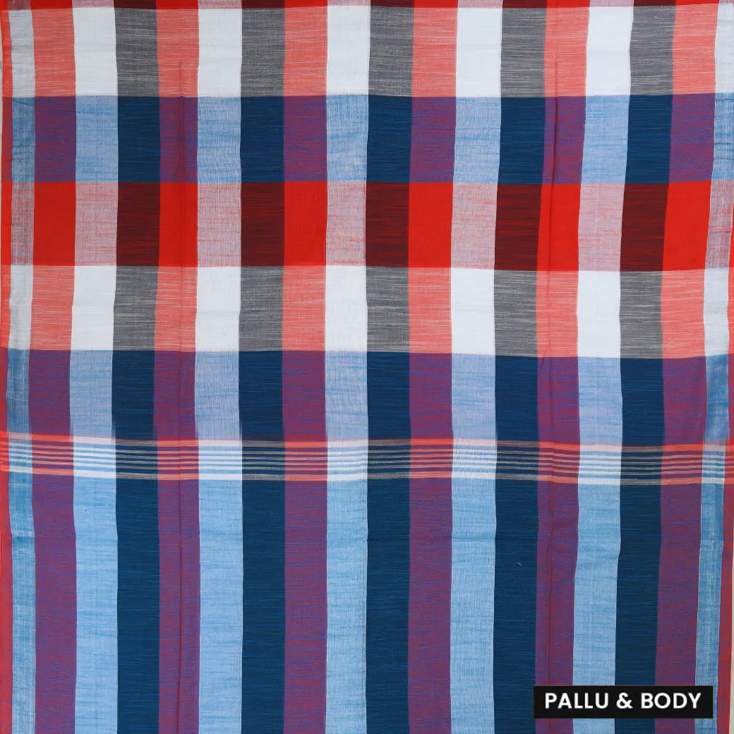Multicolor Checked Linen Cotton Saree