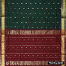 Green with Maroon Traditional Buttas Venkatagiri Pure Cotton Saree