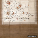 Off white with Brown floral design Semi Chanderi Silk Saree