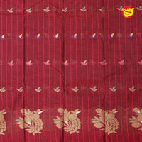 Dark Brown with Red Pure Bengal Cotton Saree without Blouse