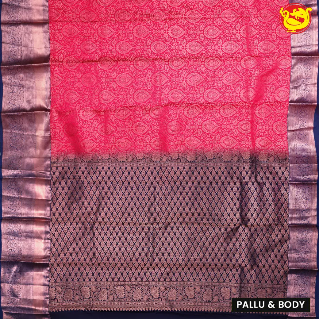 Light Pink with Navy Blue Pure Kanchipuram Silk Saree