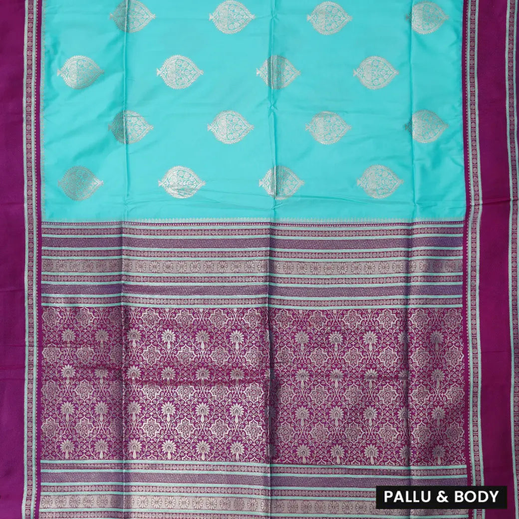 Dark Cyan with Purple Soft Silk Saree