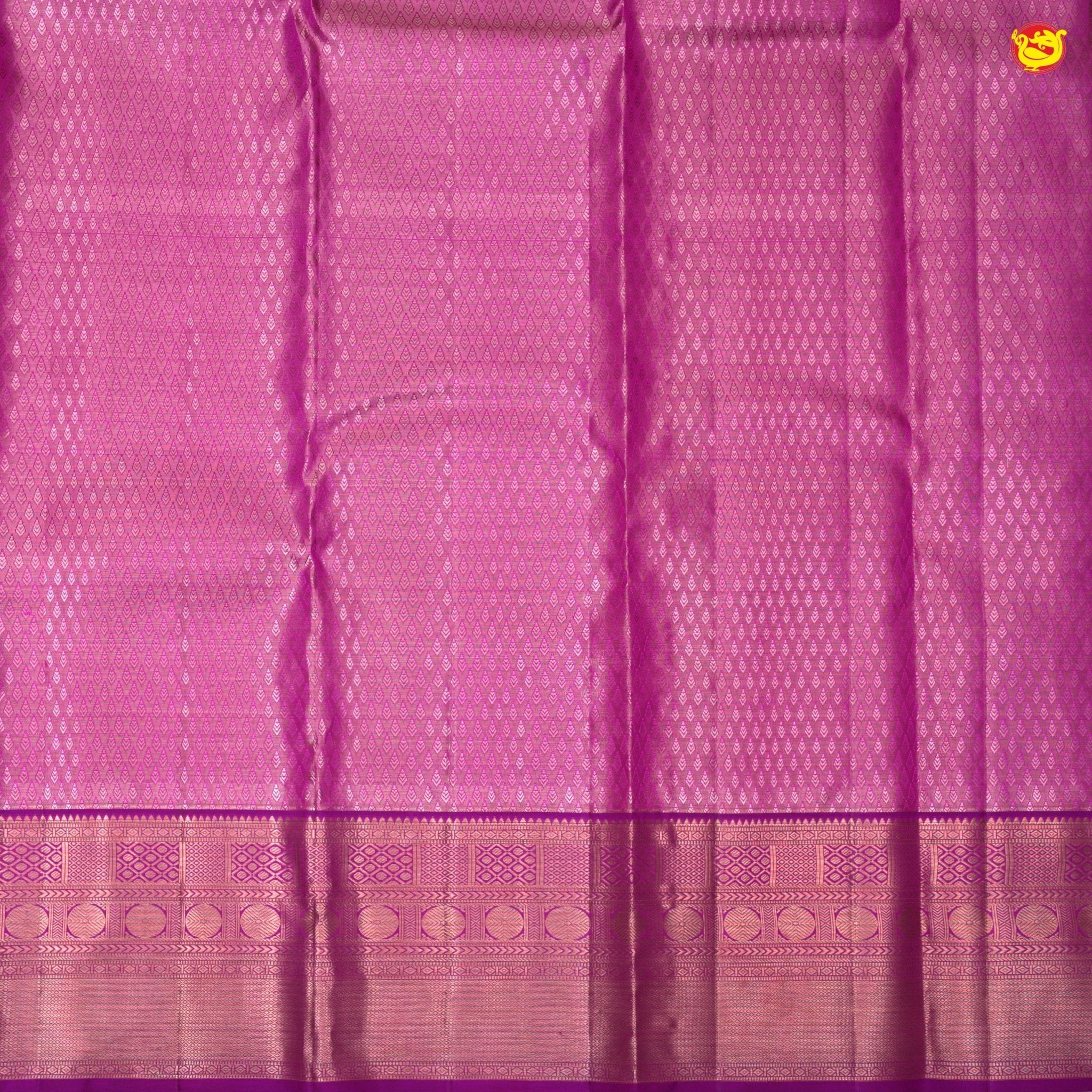 Purplish Pink With Jacquard Pattern Floral Motifs Gold Zari Border Pure Kanjivaram Subhalaya Wedding Silk Saree - Thenianantham