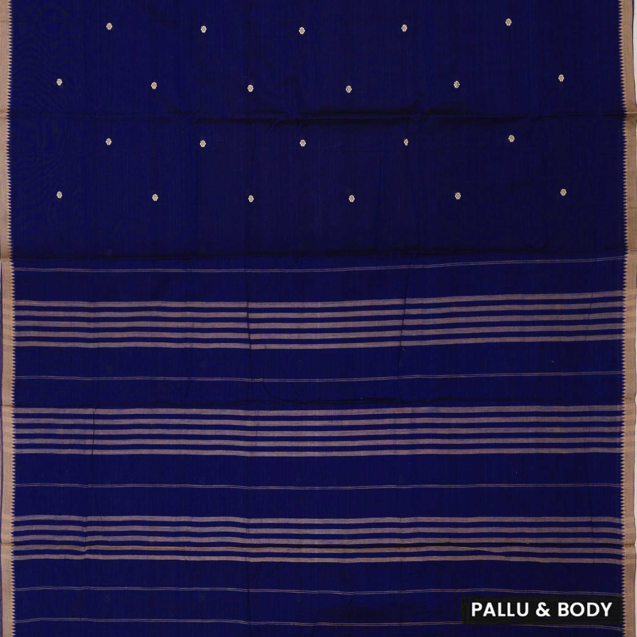 Navy blue Traditional Narayanpet Cotton Saree with Contrast Border