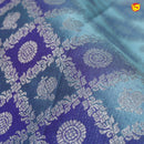 Light Blue With Purple Blend Checked Floral Motifs Silver Zari Border Pure Kanjivaram Subhalaya Wedding Silk Saree - Thenianantham