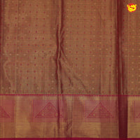 Gold with magenta border pure Kanchipuram silk saree with floral motifs - Thenianantham