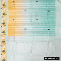 ORANGE WITH BLUE Semi Burberry Silk Saree