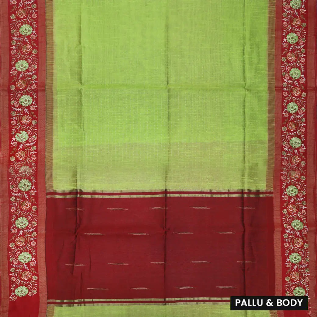 Maroon with Light Green Art Tussar Saree