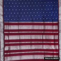 Navy Blue  With Maroon   Premium Quality Kalyani Cotton Saree