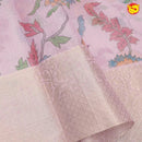 Baby pink linen tissue saree with digital prints - Thenianantham