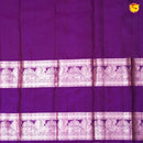 Light Brown With Purple Checked Peacock Motifs Copper Zari Long Border Pure Kanjivaram Soft Silk Saree - Thenianantham