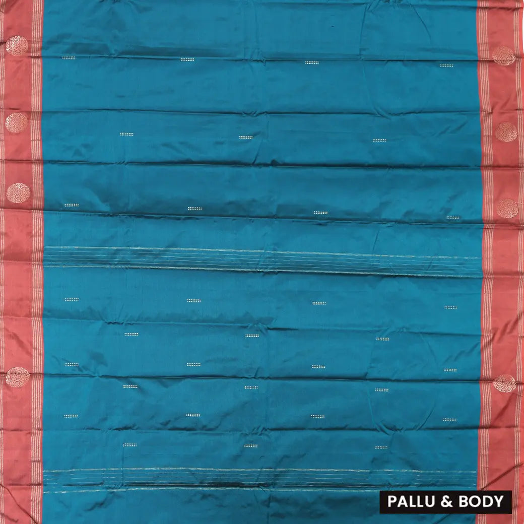 Teal Blue With Coffee Brown Border  Arani Silk Saree