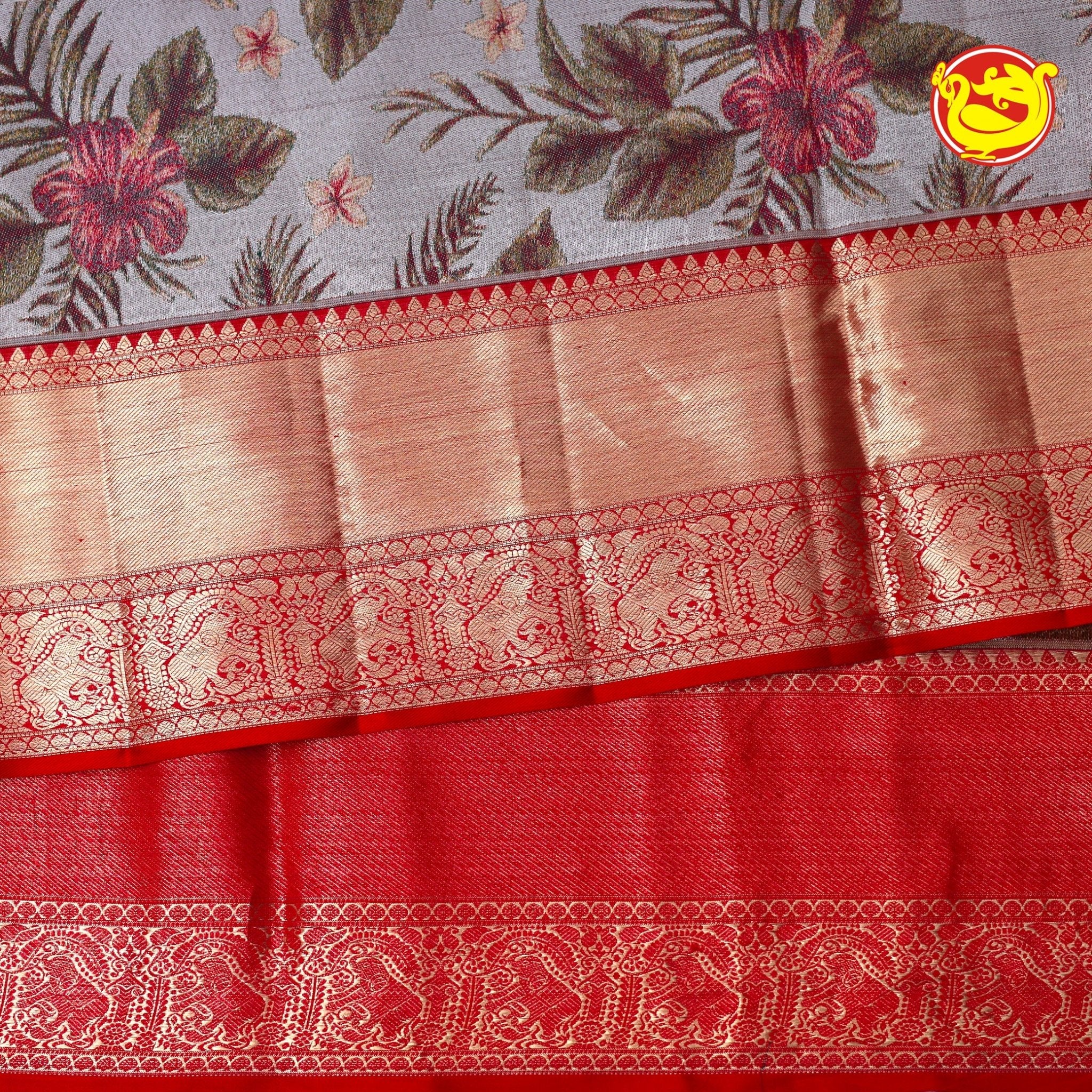 Designer Wedding Silk Saree With Red Pallu - Thenianantham