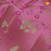 Pink With Gold Floral Motifs Gold Zari Pure Kanjivaram Subhalaya Soft Silk Saree - Thenianantham