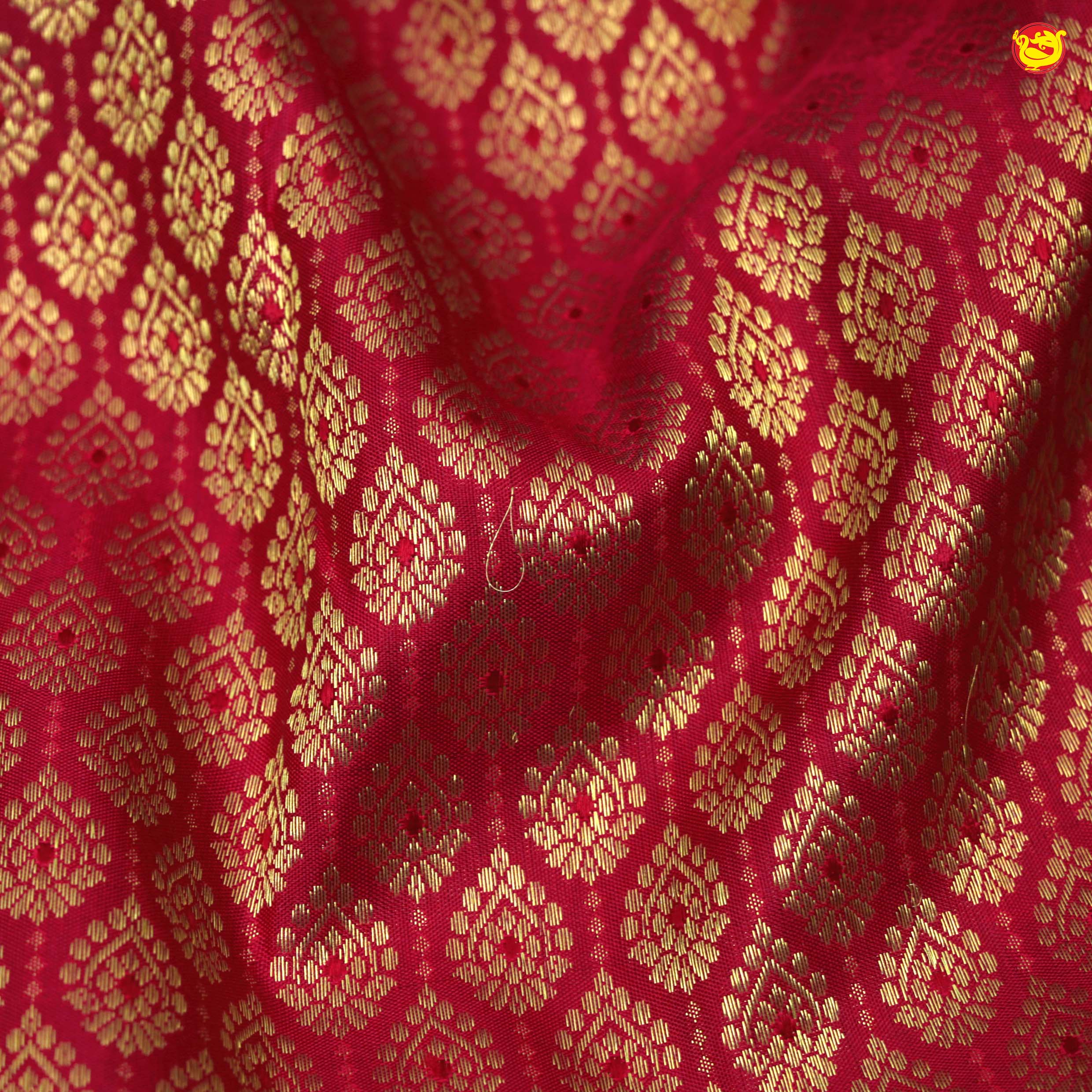 Dark Red With Floral Motifs Gold Zari Long Border Pure Kanjivaram Subhalaya Wedding Silk Saree - Thenianantham