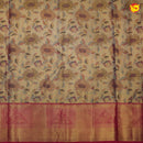 Gold with magenta border pure Kanchipuram silk saree with floral motifs - Thenianantham