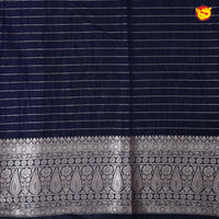 Lavender With Navy Blue Stripes Design Semi Silk Blend Saree With Double Blouse Concept