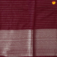 Mustard Yellow With Dark Maroon Stripes Design Semi Silk Blend Saree With Double Blouse Concept