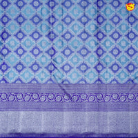 Light Blue With Purple Blend Checked Floral Motifs Silver Zari Border Pure Kanjivaram Subhalaya Wedding Silk Saree - Thenianantham