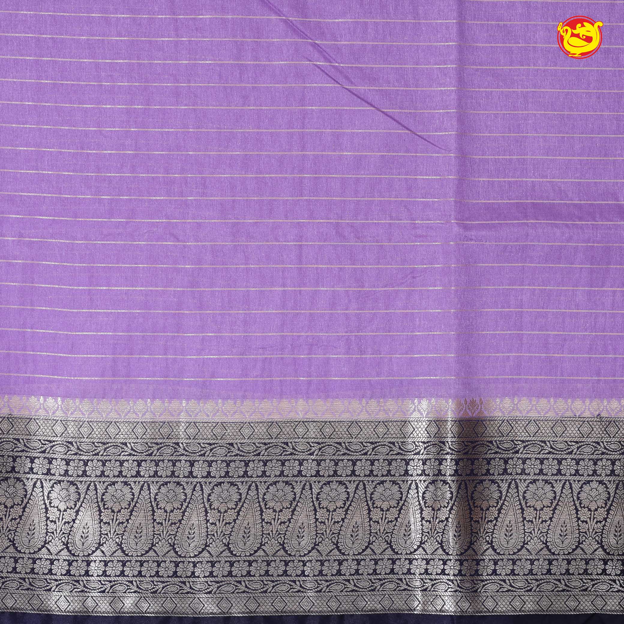 Lavender With Navy Blue Stripes Design Semi Silk Blend Saree With Double Blouse Concept